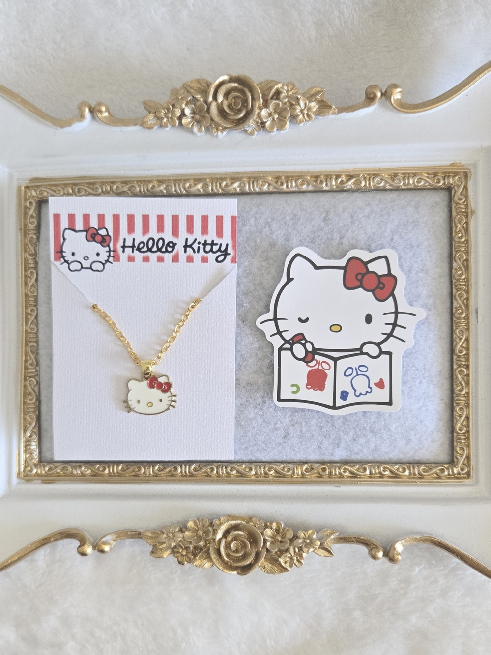 Hello Kitty Gold Tone Pendant Necklace with Sticker Card